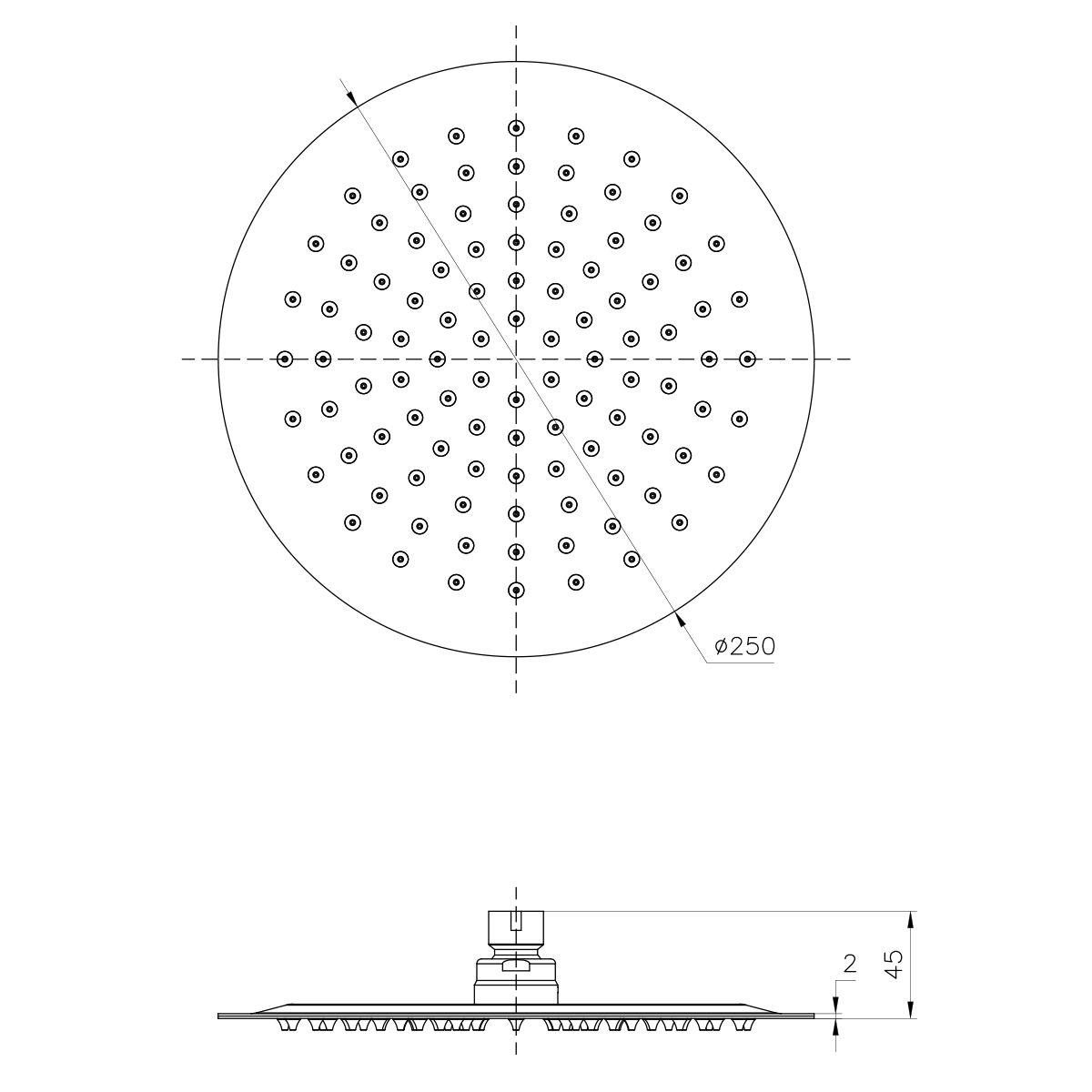 Душевая лейка Lemark LM9481BL верхняя, круглая, Ø250мм, нерж. сталь, черный