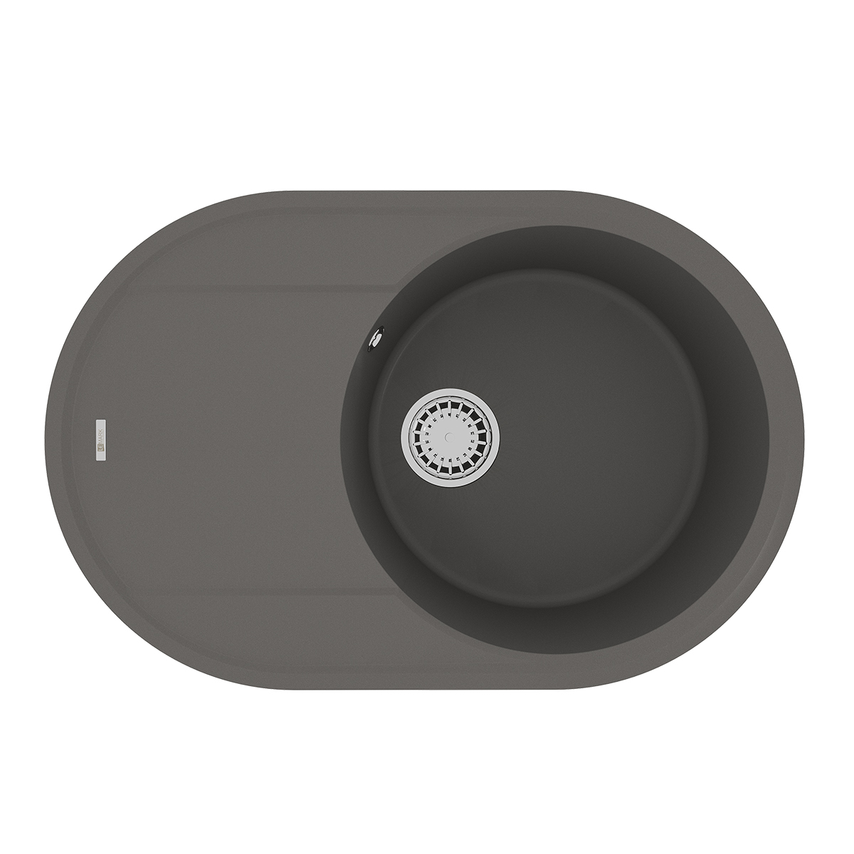 Мойка кухонная Lemark LACHA 760 врезная овальная с крылом из кварцгранита, серый шёлк