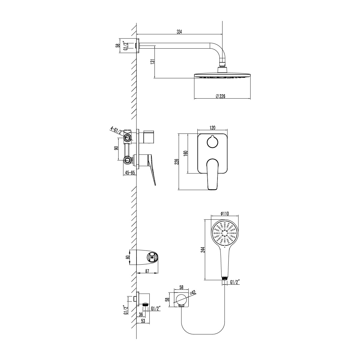 Смеситель Lemark Bronx LM3729BL для душа, встраиваемый, черный