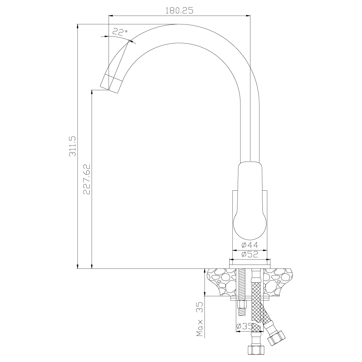 Смеситель Rossinka W35-24 для кухни, хром