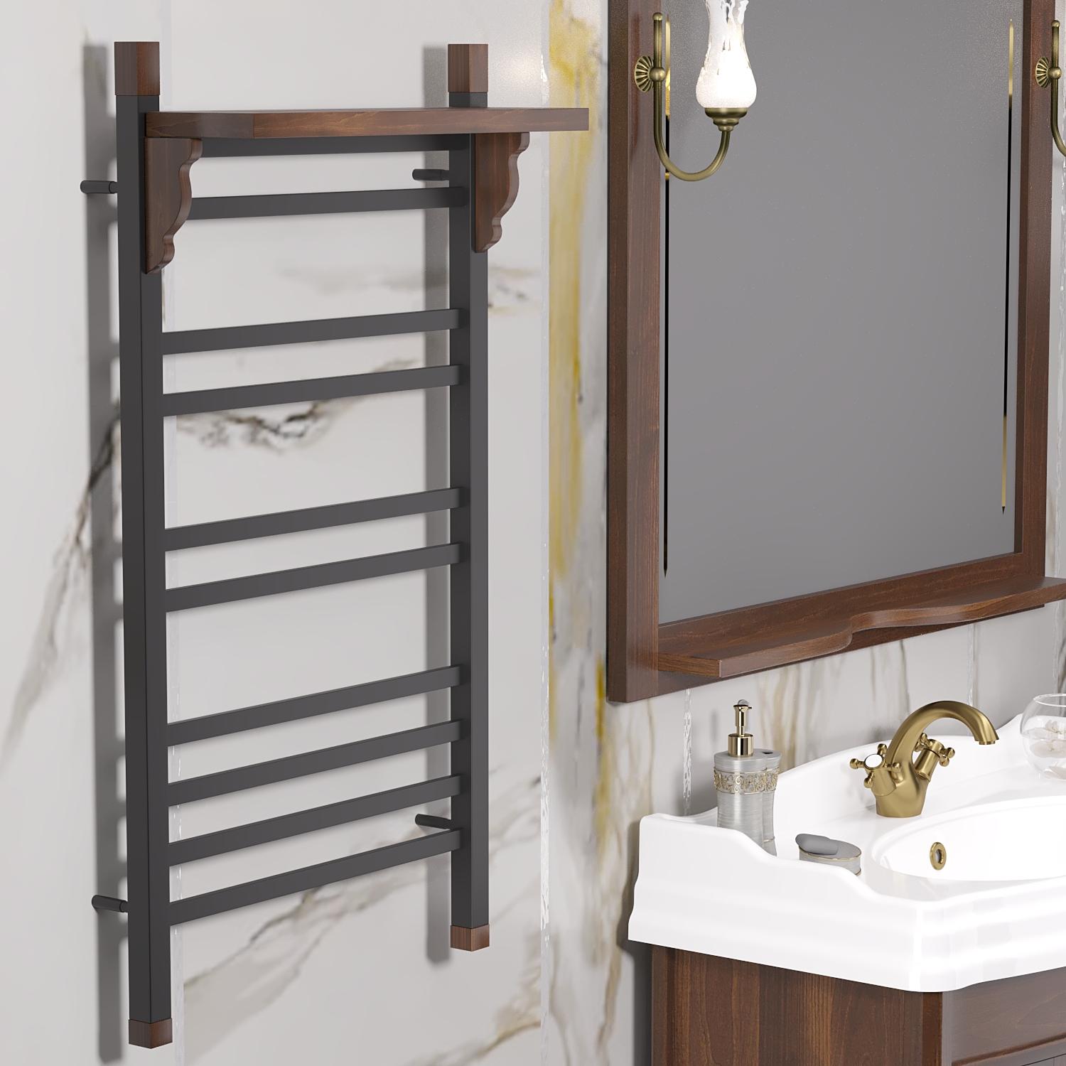 Полотенцесушитель электрический OPADIRIS Лоренцо OS41359BN с полкой, черный матовый/светлый орех