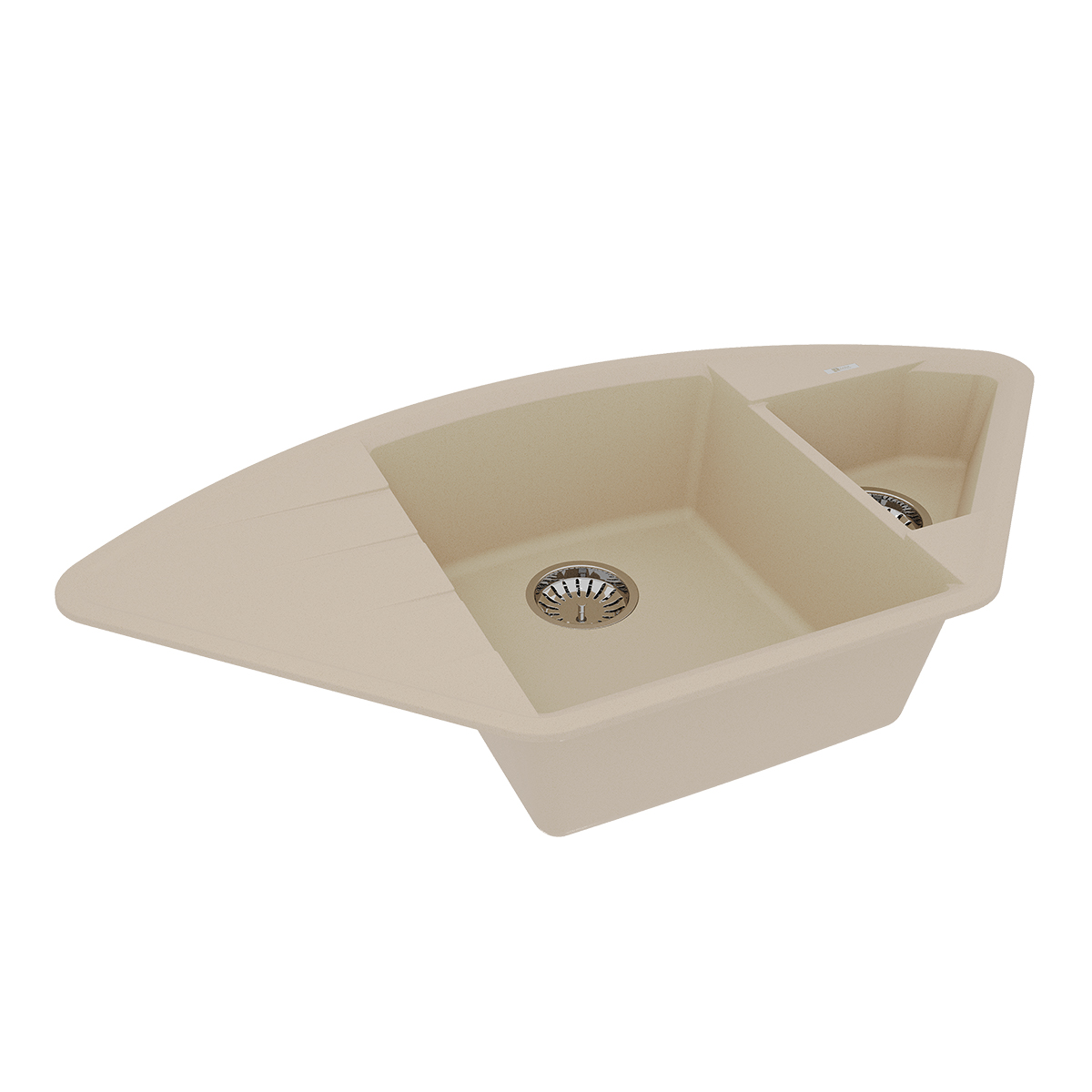 Мойка кухонная Lemark IRKANA 980 врезная угловая с доп. чашей и крылом из кварцгранита, бежевый