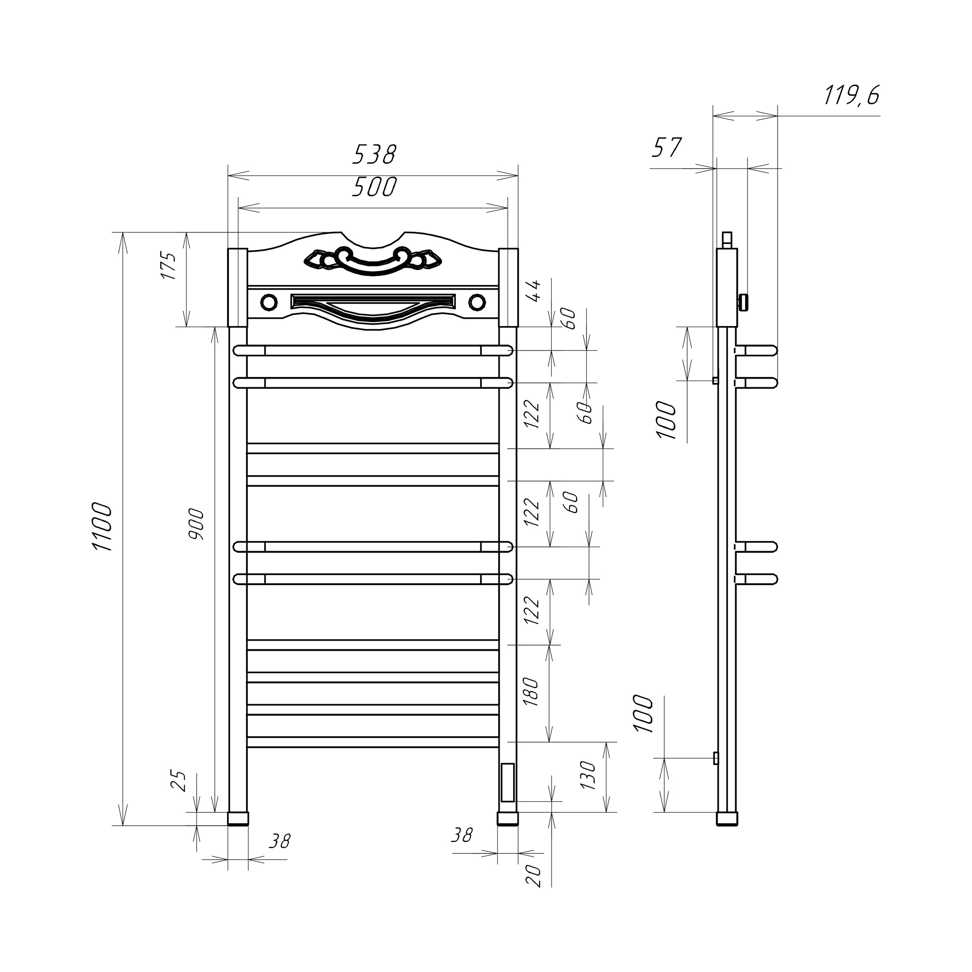 Полотенцесушитель электрический OPADIRIS Брунелла OS55351WM белый матовый/белый