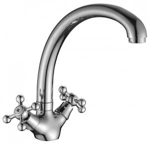 Смеситель DECOROOM DR54029 двуручный для кухни с высоким поворотным изливом, хром