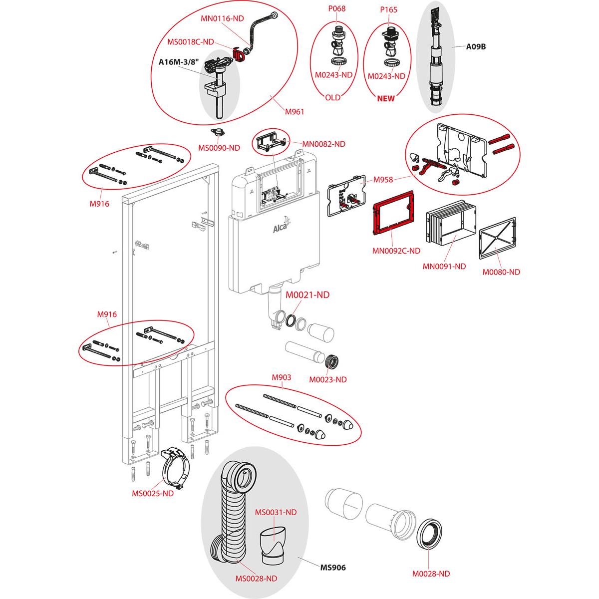 Скрытая система инсталляции AlcaPlast AM1101/1200 для сухой установки (для гипсокартона)