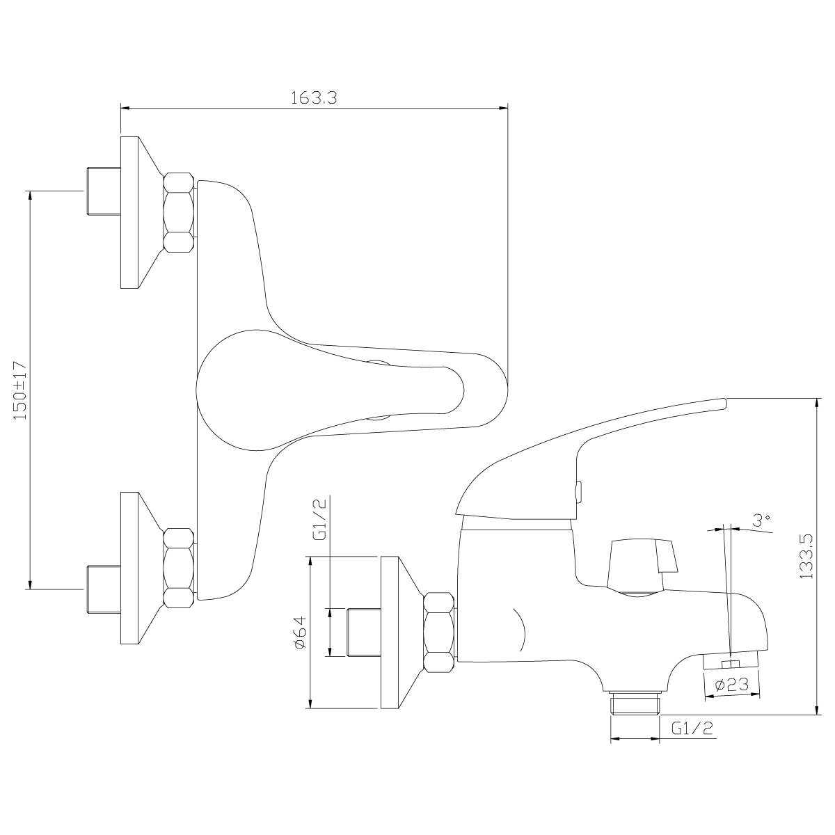 Смеситель Rossinka Y40-30 для ванны, хром