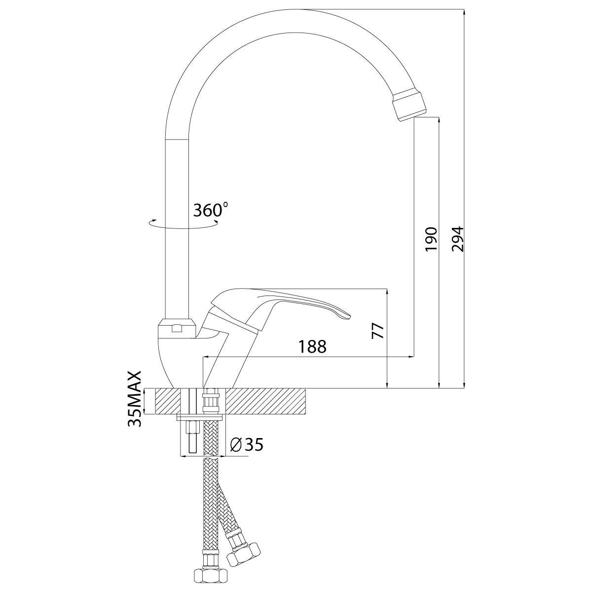 Смеситель Rossinka A35-23 для кухни, хром