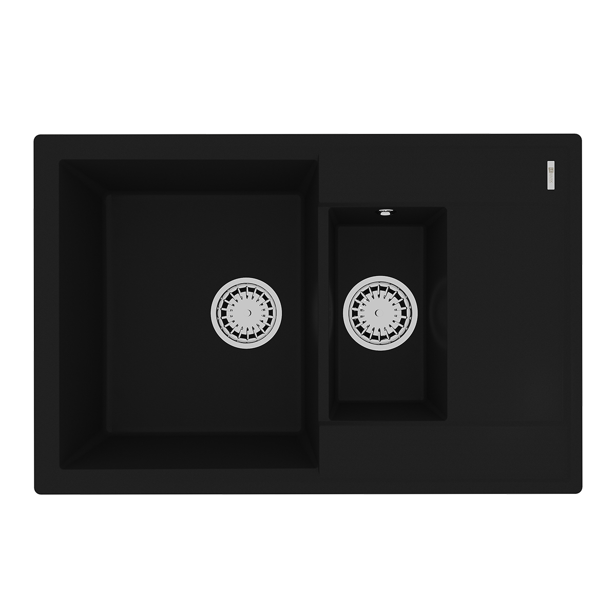 Мойка кухонная Lemark RAMZA 760 врезная прямоугольная с доп.чашей и крылом из кварцгранита, антрацит