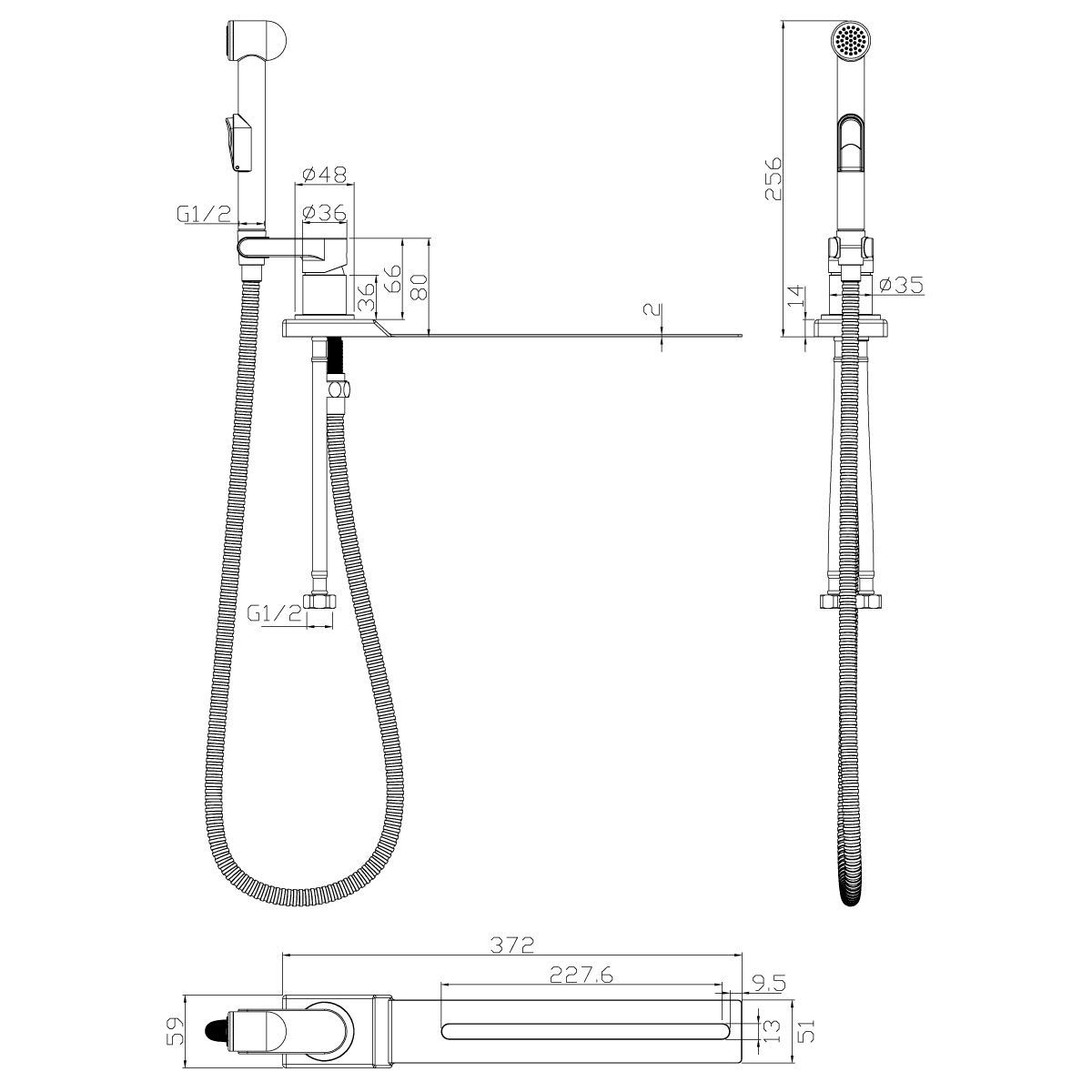 Смеситель Rossinka X25-56 с гигиеническим душем, с установкой на унитаз, хром