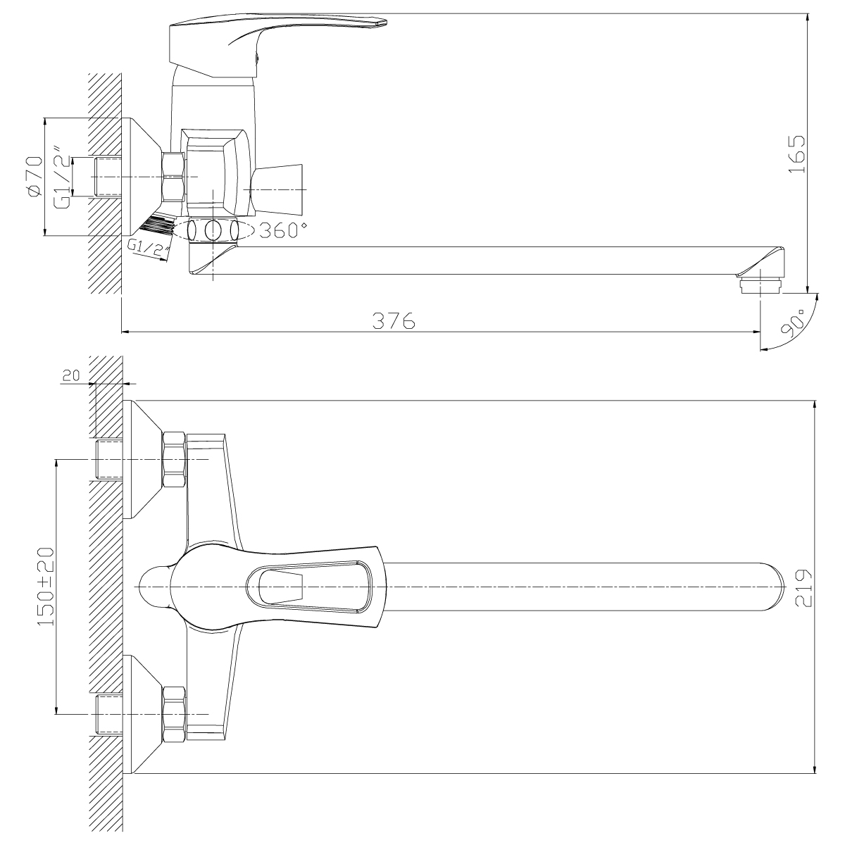 Смеситель Rossinka T40-32 для ванны универсальный, хром