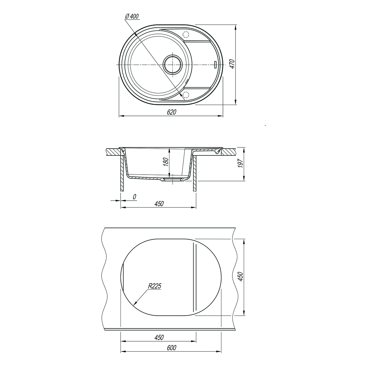 Мойка кухонная Lemark LACHA 620 врезная овальная с крылом из кварцгранита, жасмин