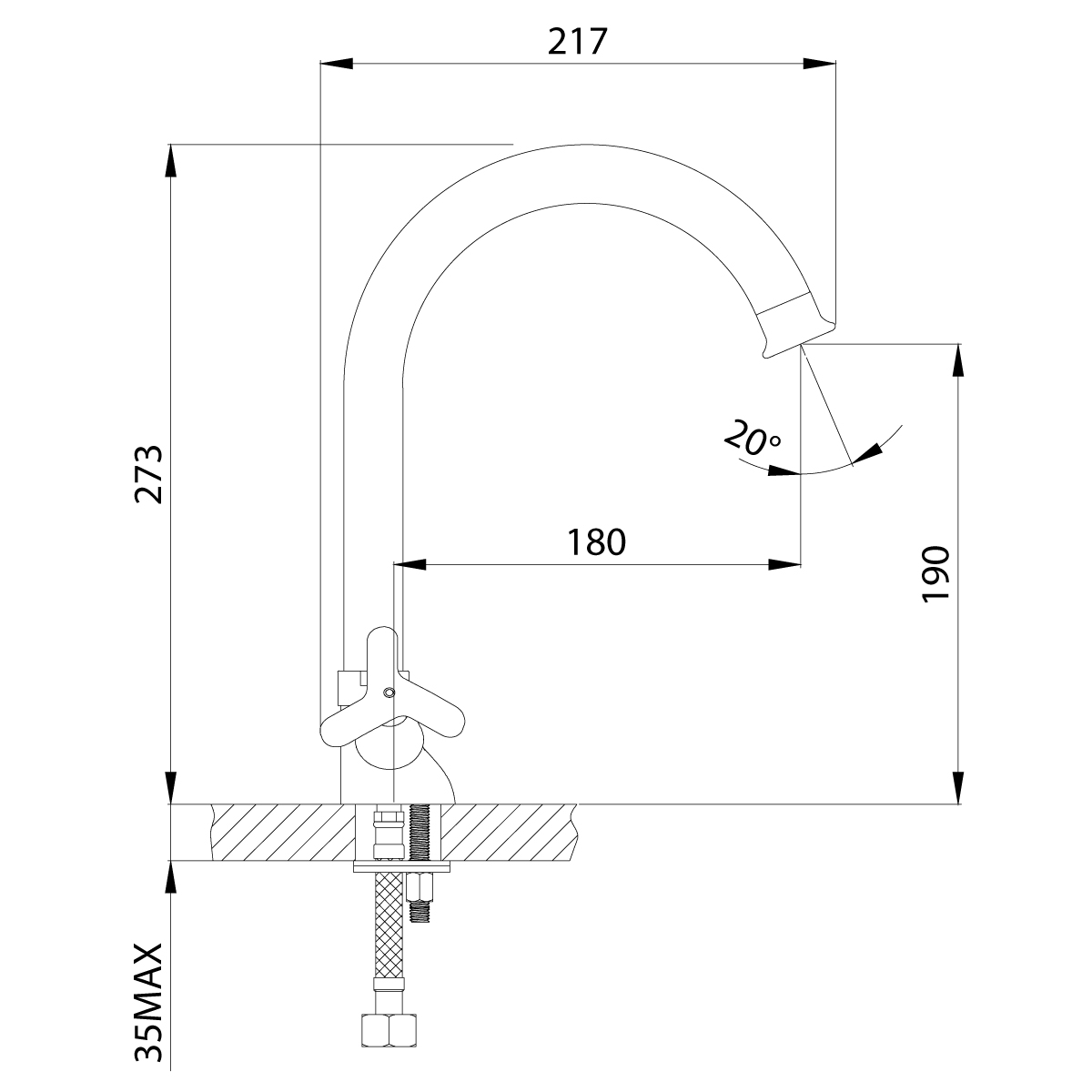 Смеситель Rossinka RS40-72 для кухни, хром