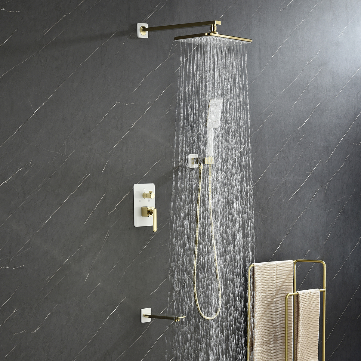 Смеситель Lemark Mista LM6422WG для ванны и душа, встраиваемый, белый/золото