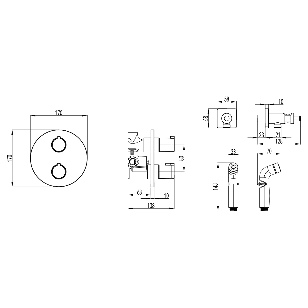 Смеситель Lemark Yeti LM7819C с гигиеническим душем, термостатический, встраиваемый, хром