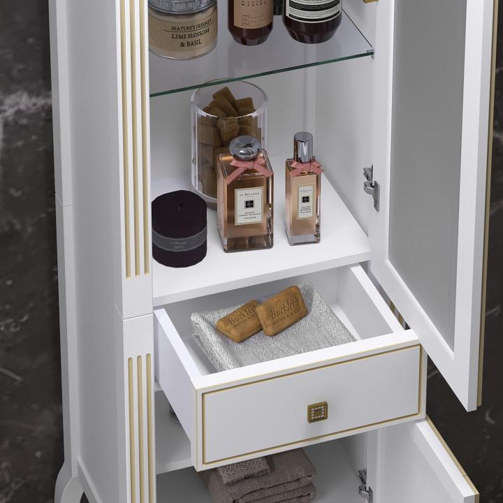 Пенал OPADIRIS Лаура, белый матовый с патиной - бежевый, правый