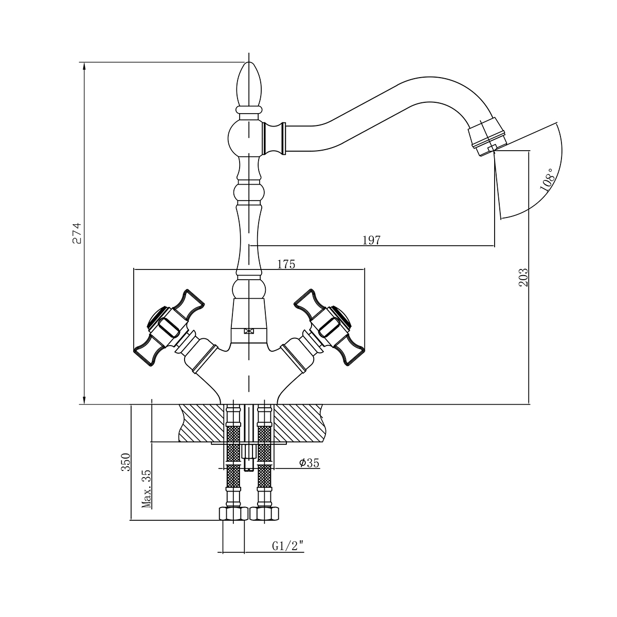 Смеситель Rossinka Z02-72 для кухни, хром