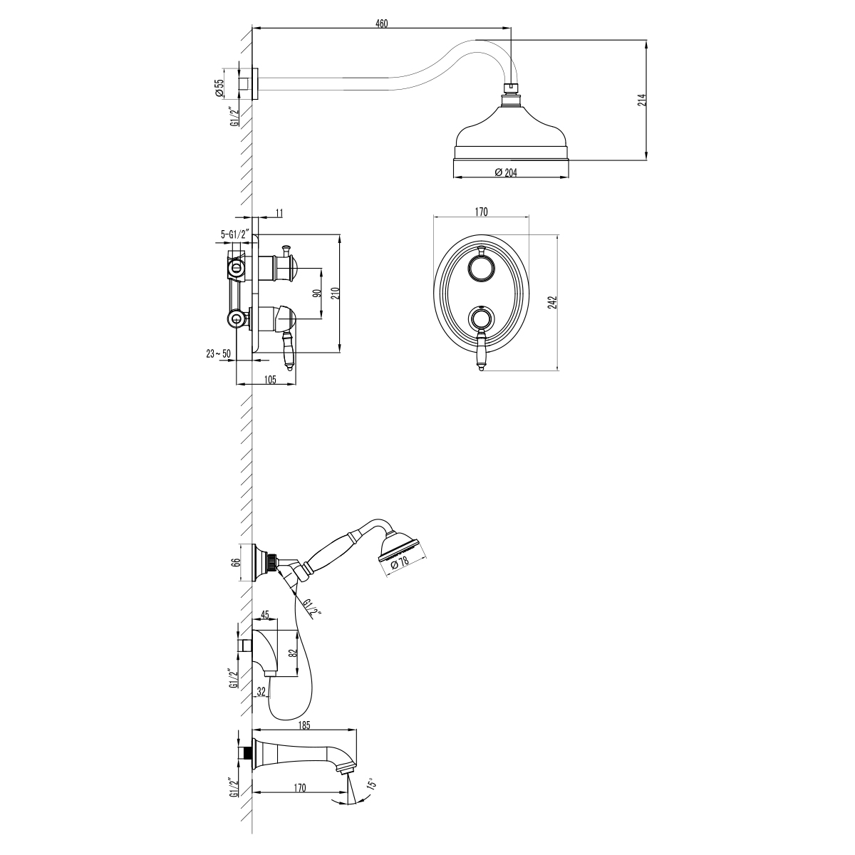 Смеситель Lemark Villa LM4822C для ванны и душа, встраиваемый, хром