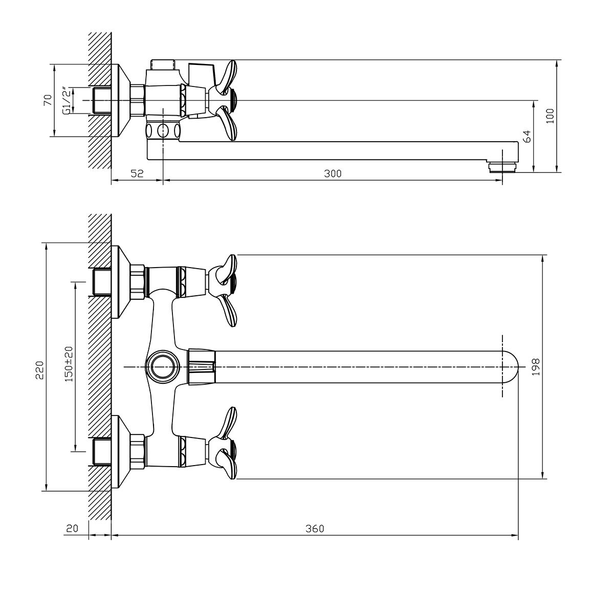 Смеситель Rossinka Q02-80 для ванны универсальный, хром