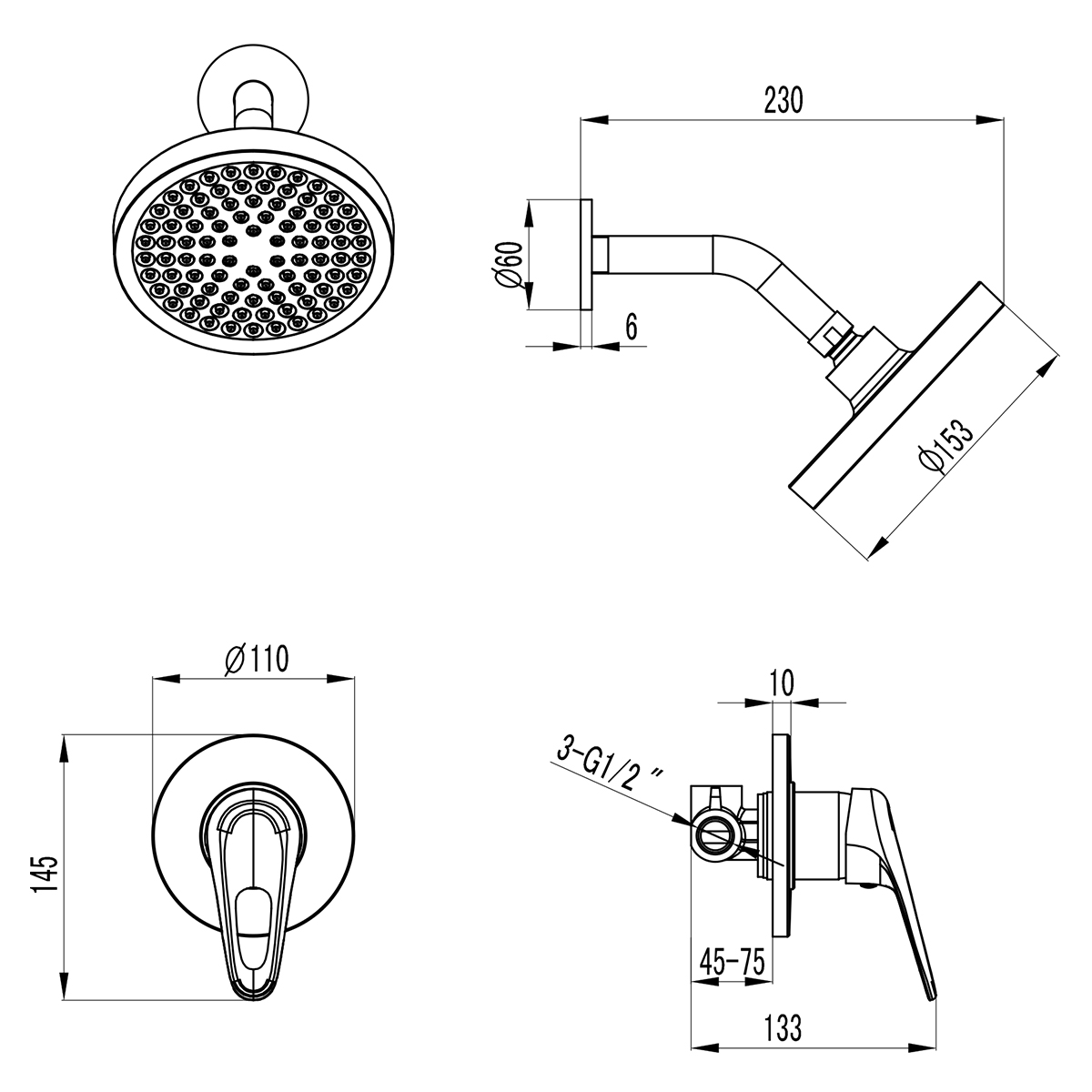 Смеситель Lemark Luna LM4120C для душа, встраиваемый, хром