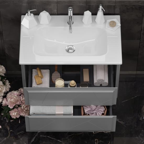 Тумба OPADIRIS Луиджи 80, серый матовый, подвесная, вар. 2 (под раковину Dreja Эйфория 80)