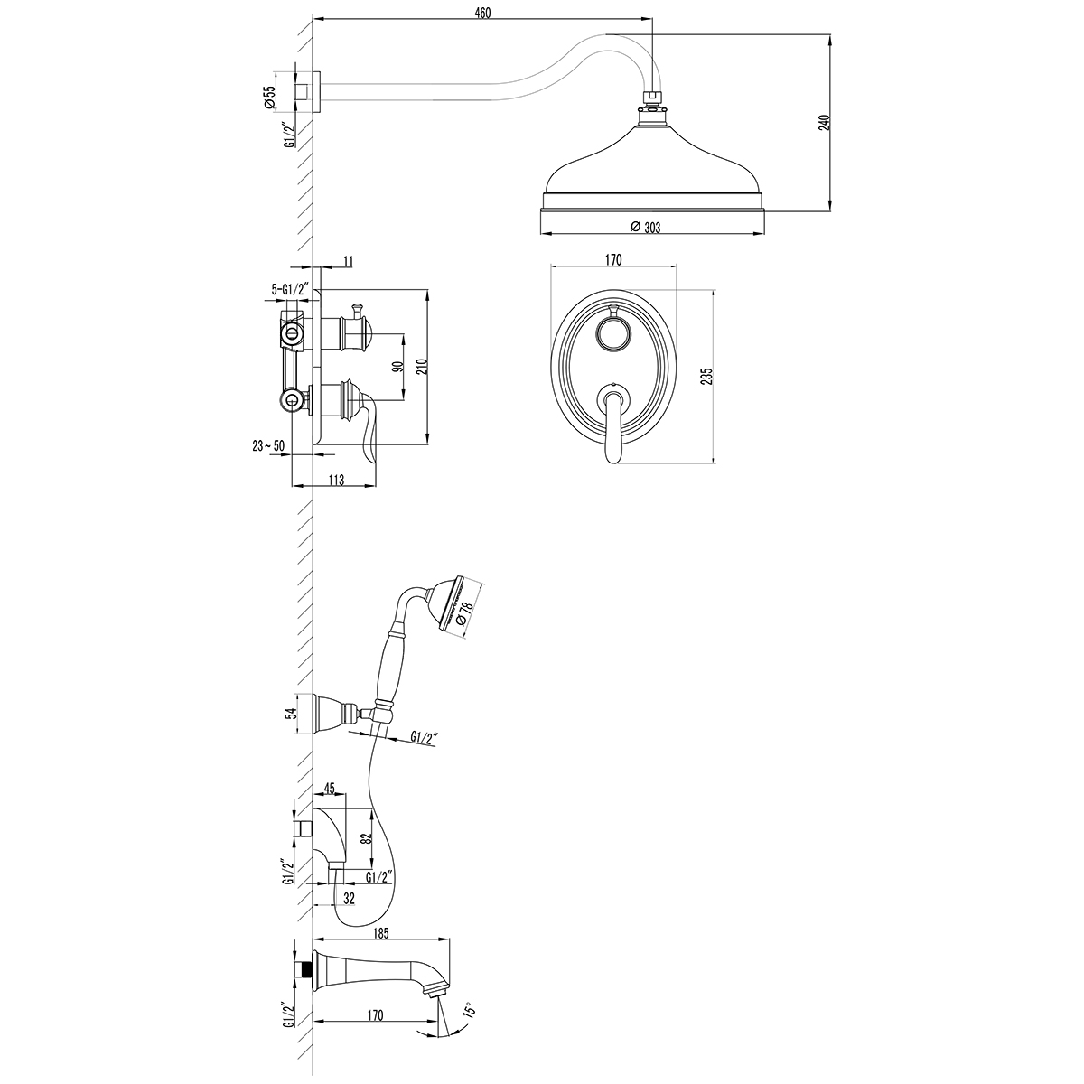 Смеситель Lemark Brava LM4722G для ванны и душа, встраиваемый, золото