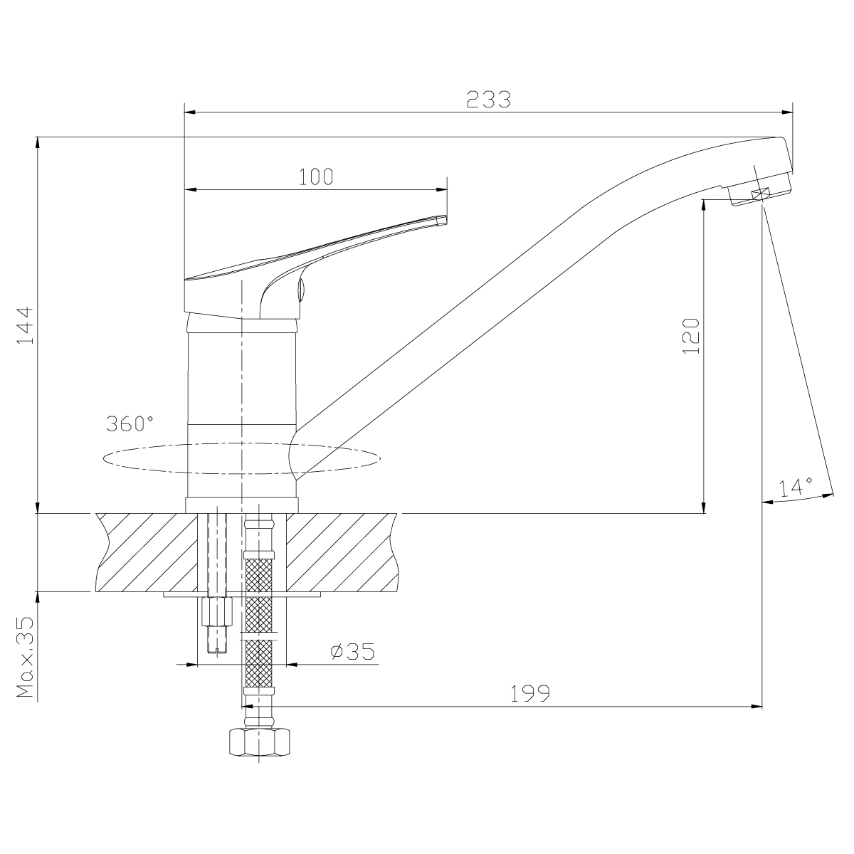 Смеситель Rossinka B35-21 для кухни, хром