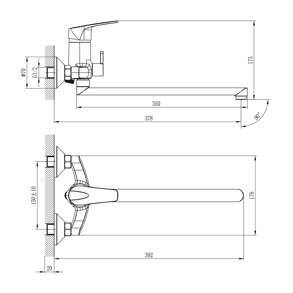 Смеситель Rossinka D40-32 для ванны универсальный, хром