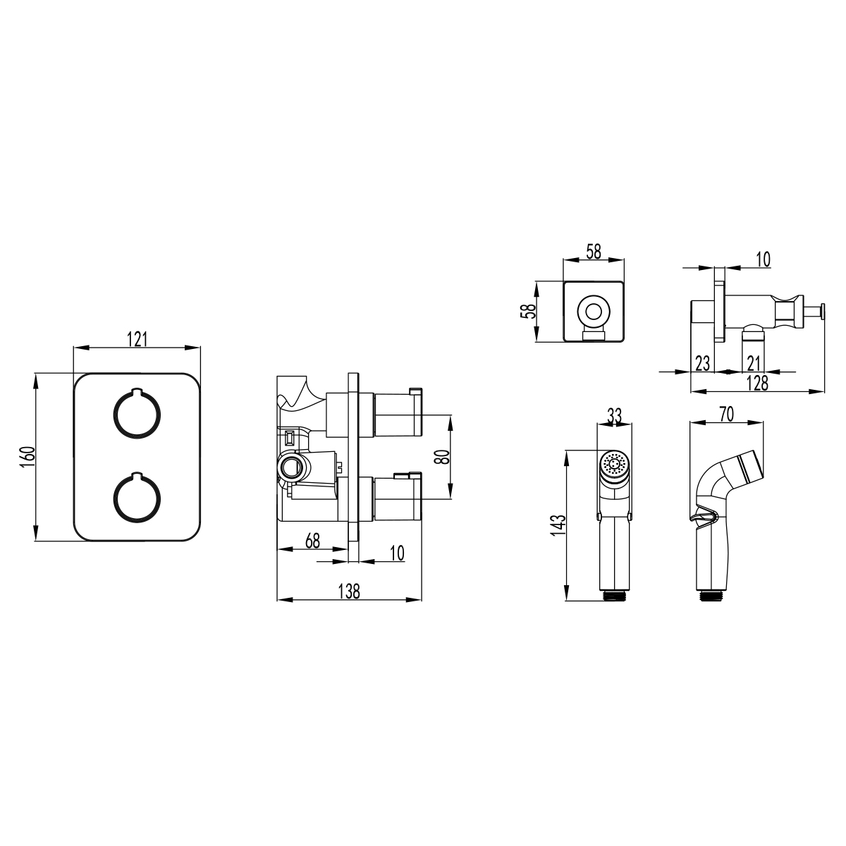 Смеситель Lemark Yeti LM7820C с гигиеническим душем, термостатический, встраиваемый, хром