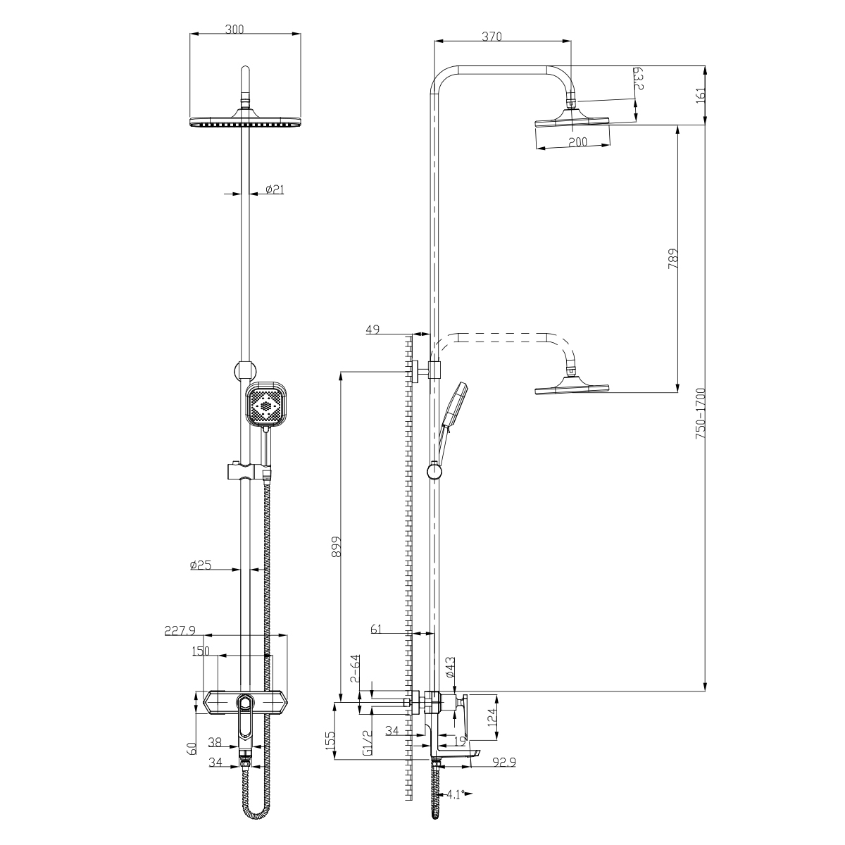 Смеситель Lemark Prizma LM3962C для ванны и душа с регулируемой высотой штанги, хром