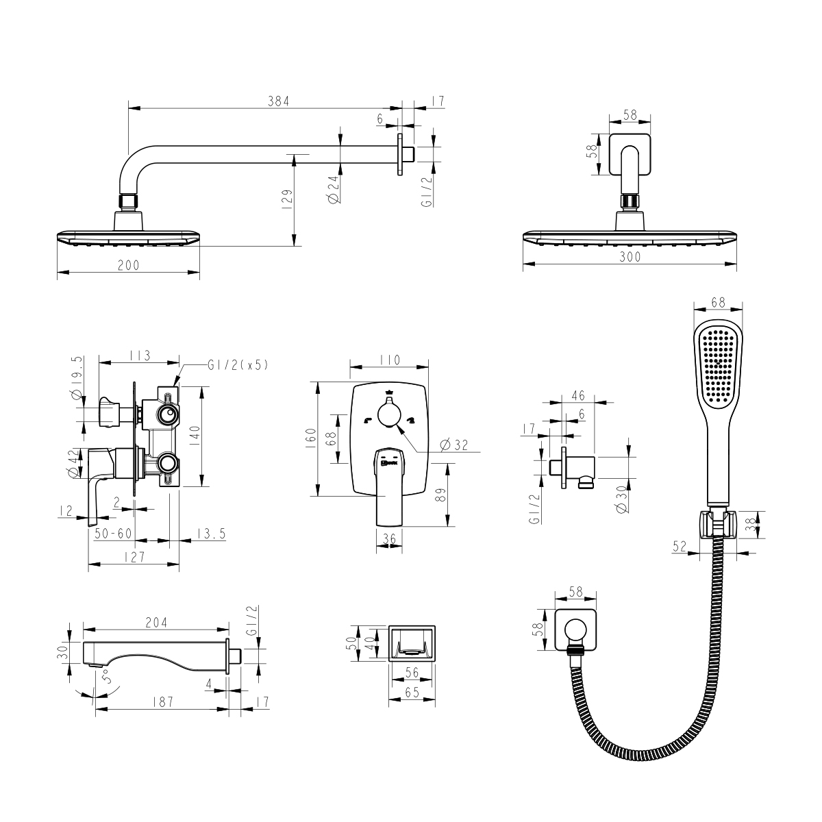 Смеситель Lemark Ursus LM7222BL для ванны и душа, встраиваемый, черный