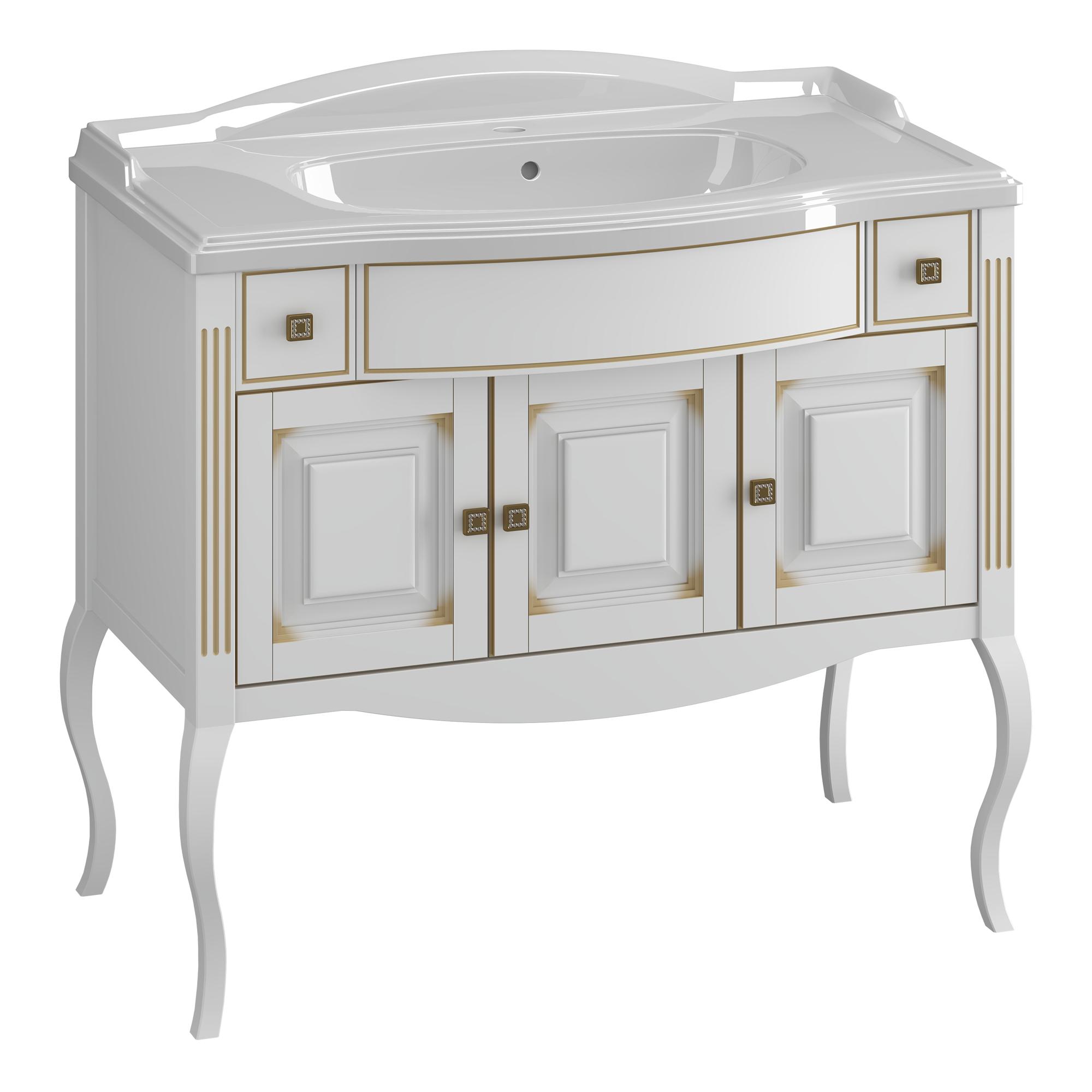 Тумба OPADIRIS Лаура 100, белый матовый с патиной-бежевый (под раковину Florentina Лаура 100)