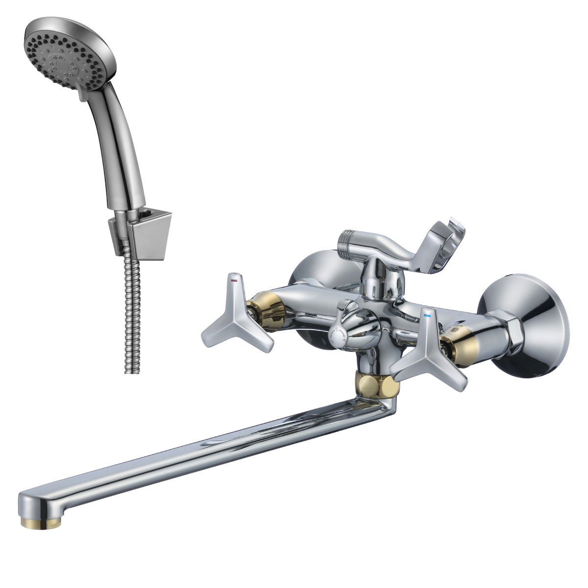 Смеситель Rossinka RS41-84 для ванны универсальный, хром/золото