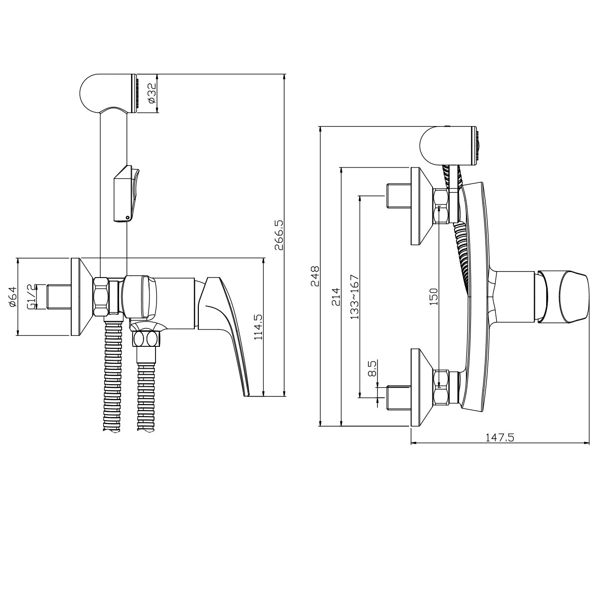 Смеситель Rossinka RS45-52 с гигиеническим душем, хром