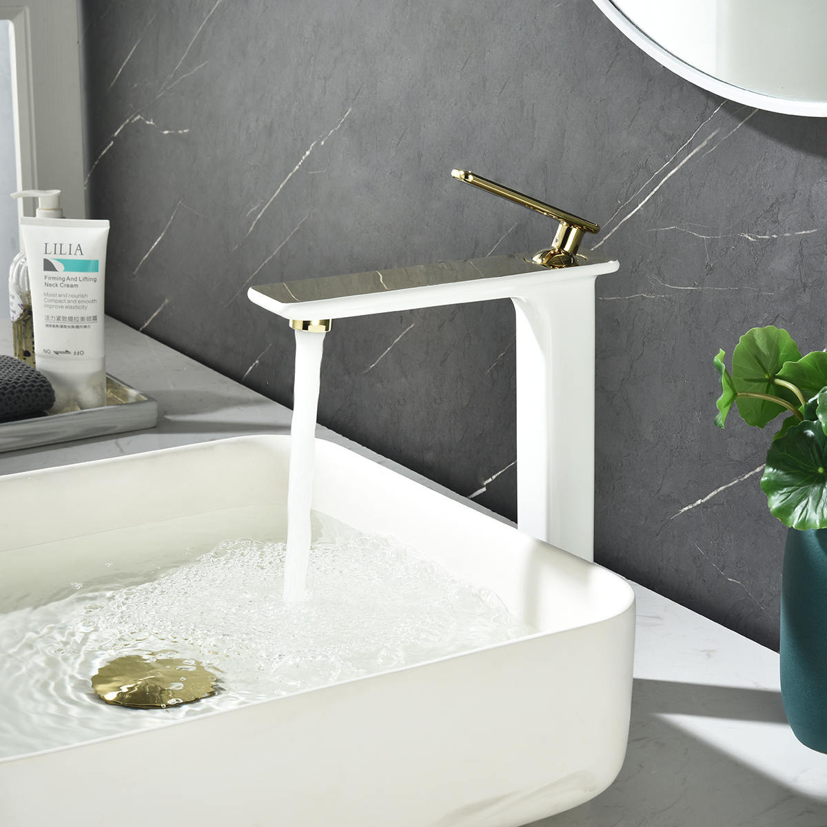 Смеситель Lemark Mista LM6409WG для раковины , белый/золото