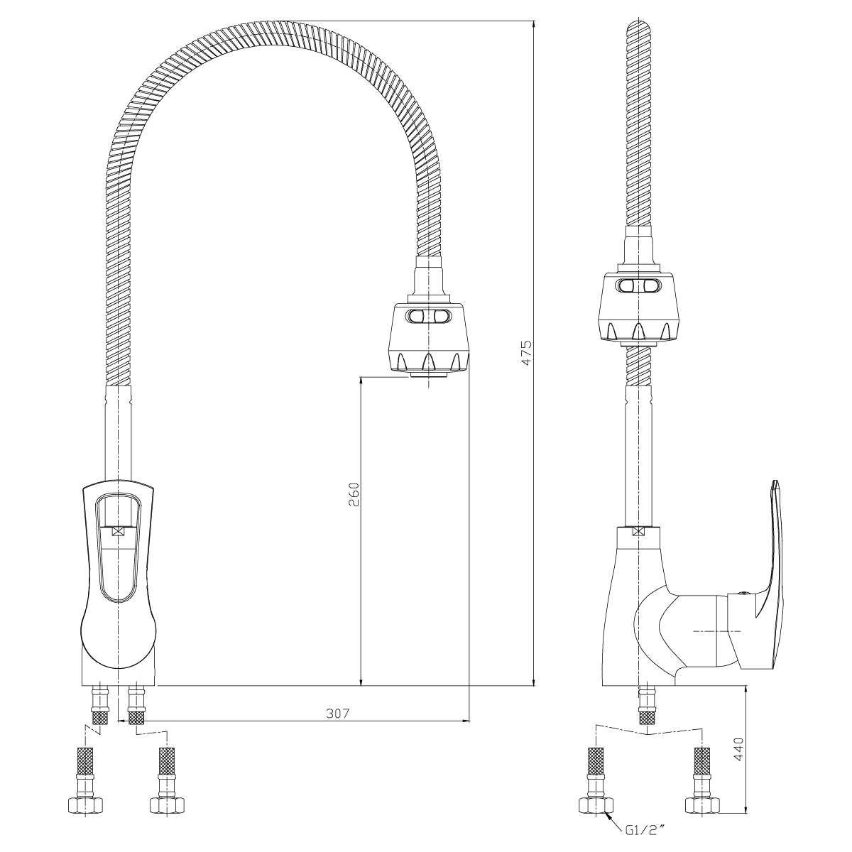 Смеситель Rossinka T40-26 для кухни с гибким изливом, хром