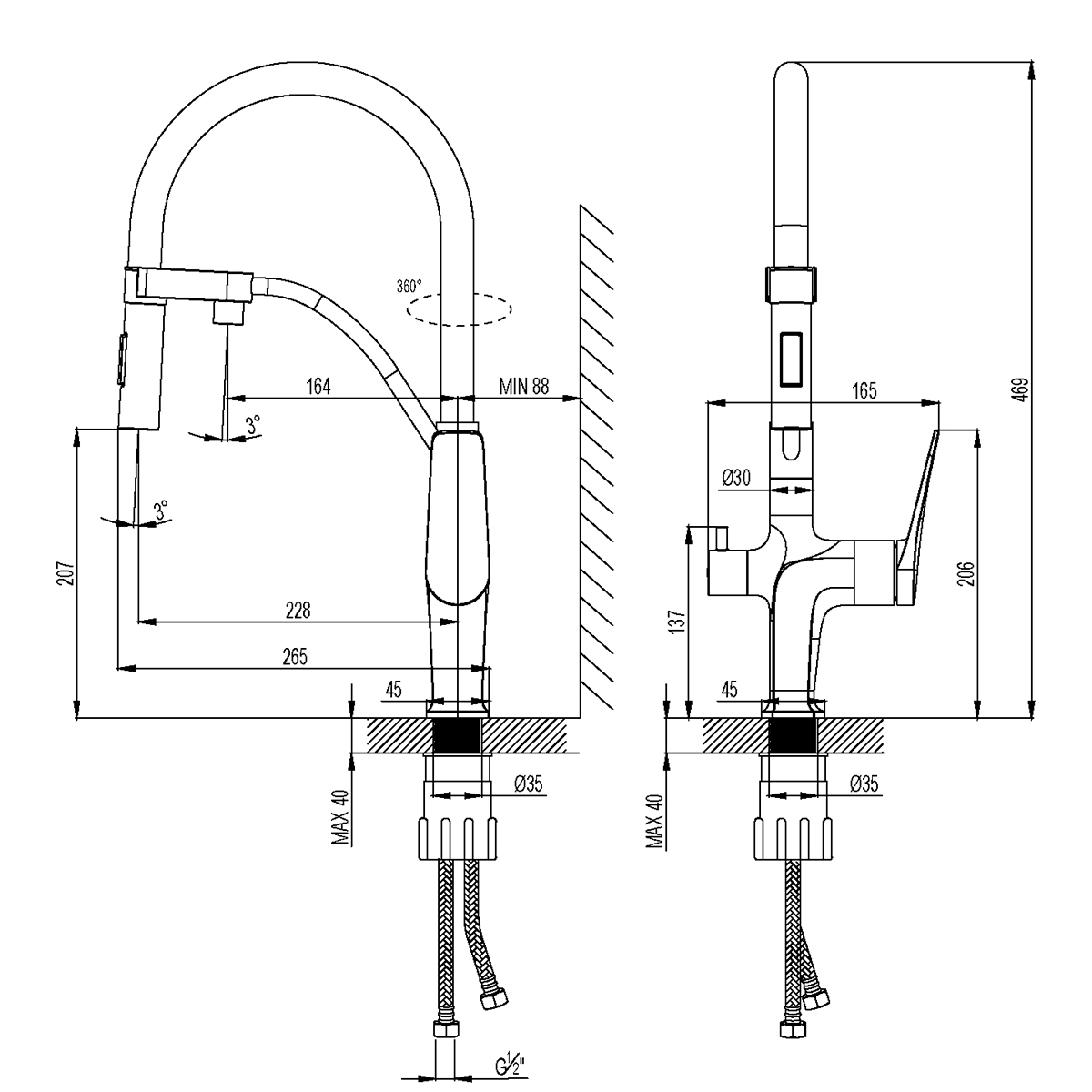 Смеситель Lemark Comfort LM3074C для кухни с подключением к фильтру, хром/черный