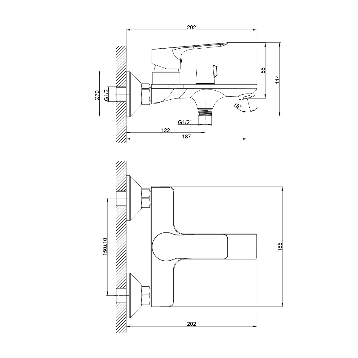 Смеситель Rossinka RS27-30 для ванны, хром