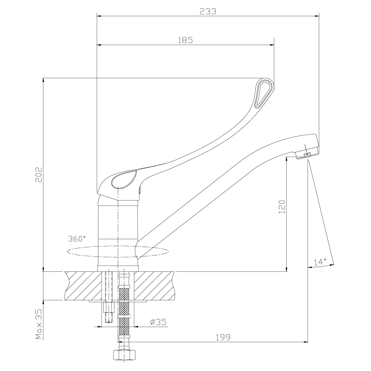 Смеситель Rossinka Y35-25 для  раковины, локтевой, хром