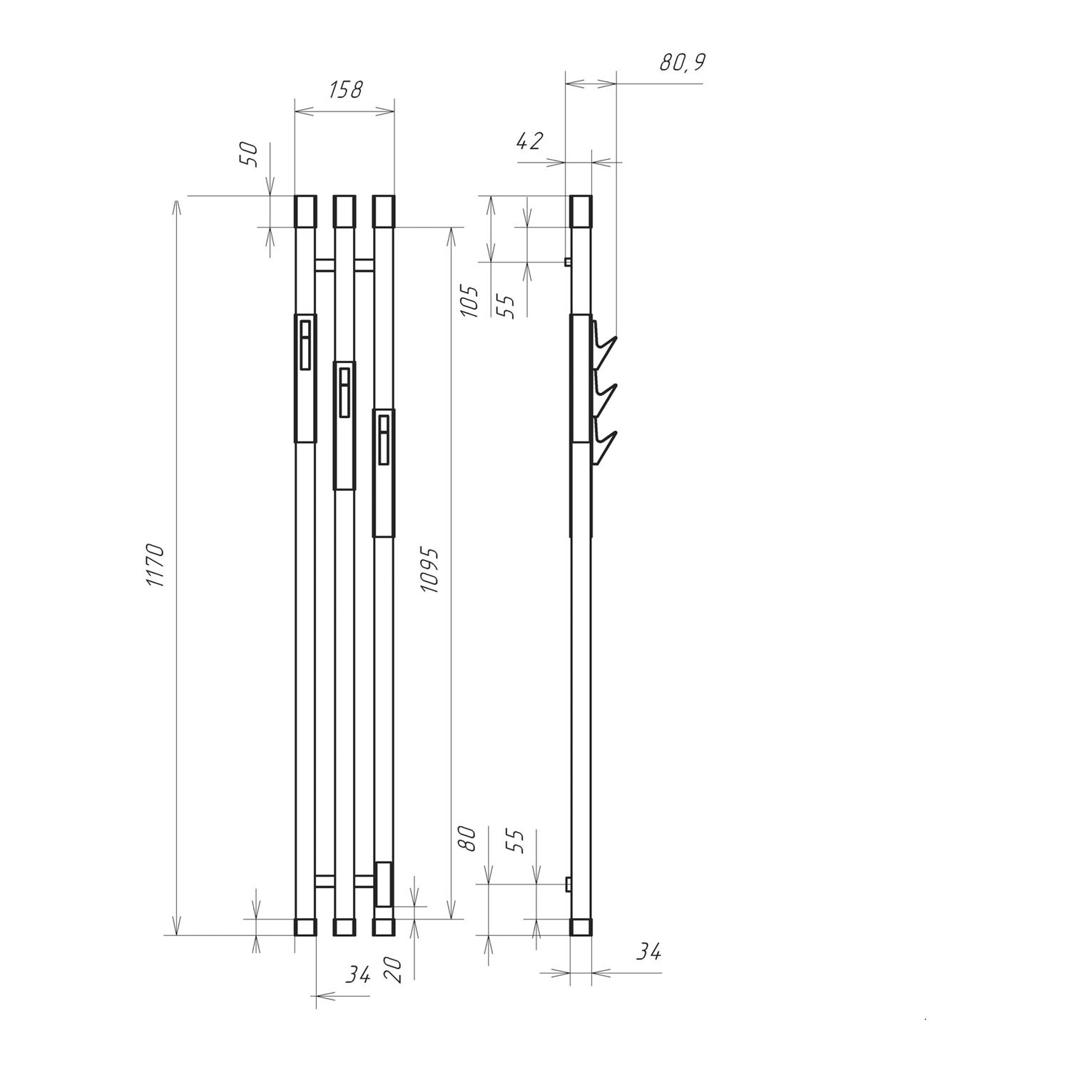 Полотенцесушитель электрический OPADIRIS Мираж OS83322BN накладные крючки, черн.матов./светлый орех