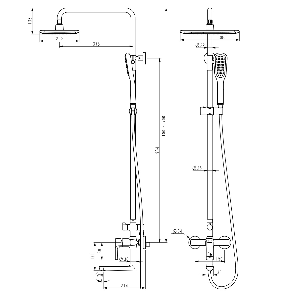 Смеситель Lemark Ursus LM7262BL для ванны и душа с регулируемой высотой штанги, черный