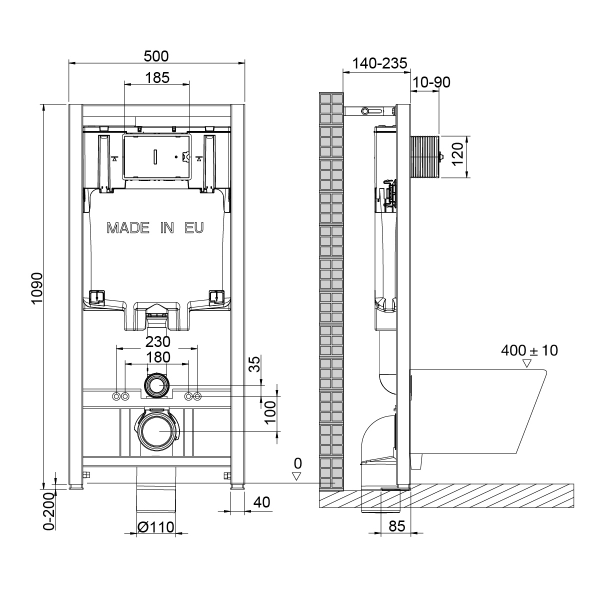 Система инсталляции Lemark PENEDA 9880001 для подвесных унитазов, механическая, без кнопки смыва