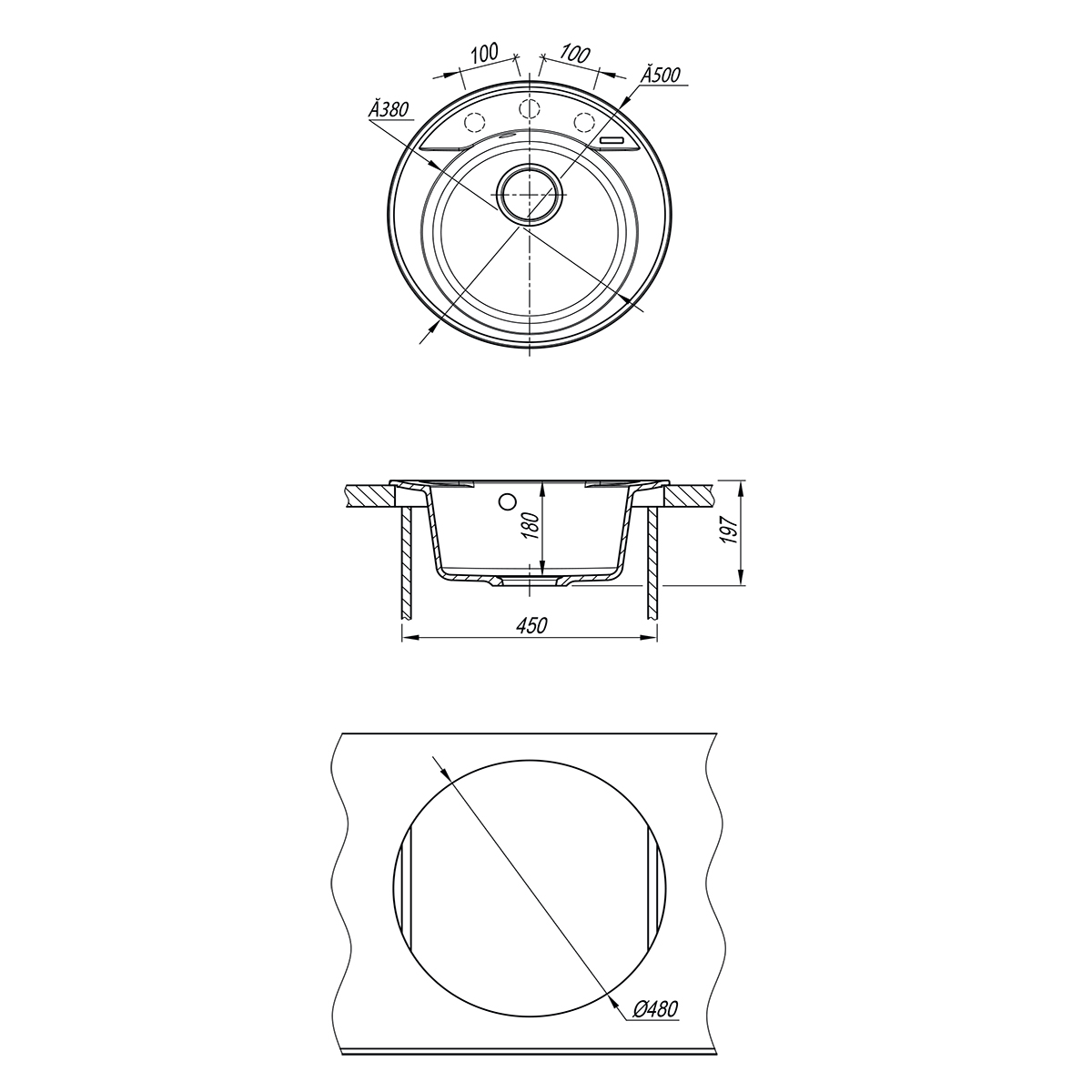 Мойка кухонная Lemark SULA 500 врезная круглая из кварцгранита, жасмин 