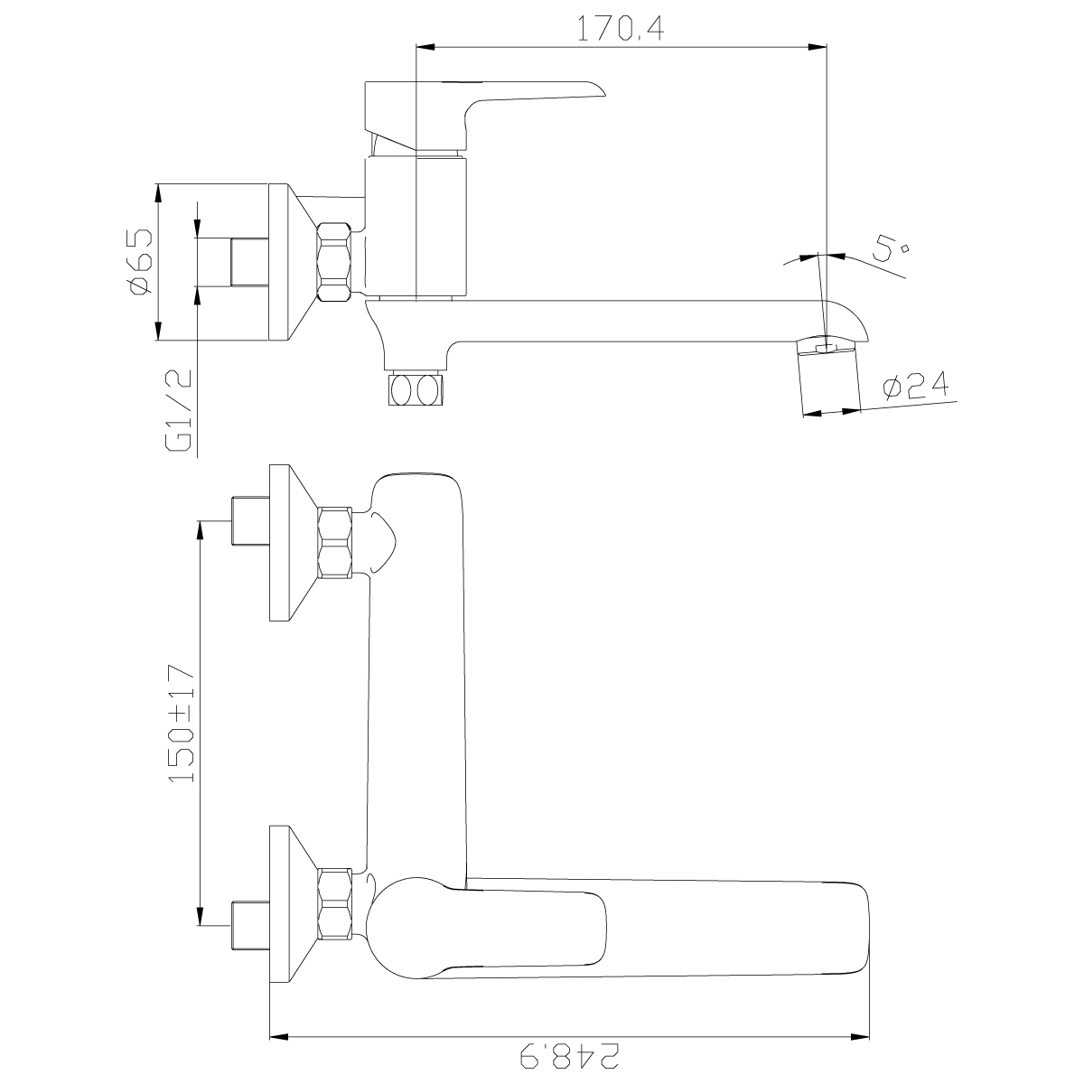 Смеситель Rossinka W35-33 для ванны, хром/белый