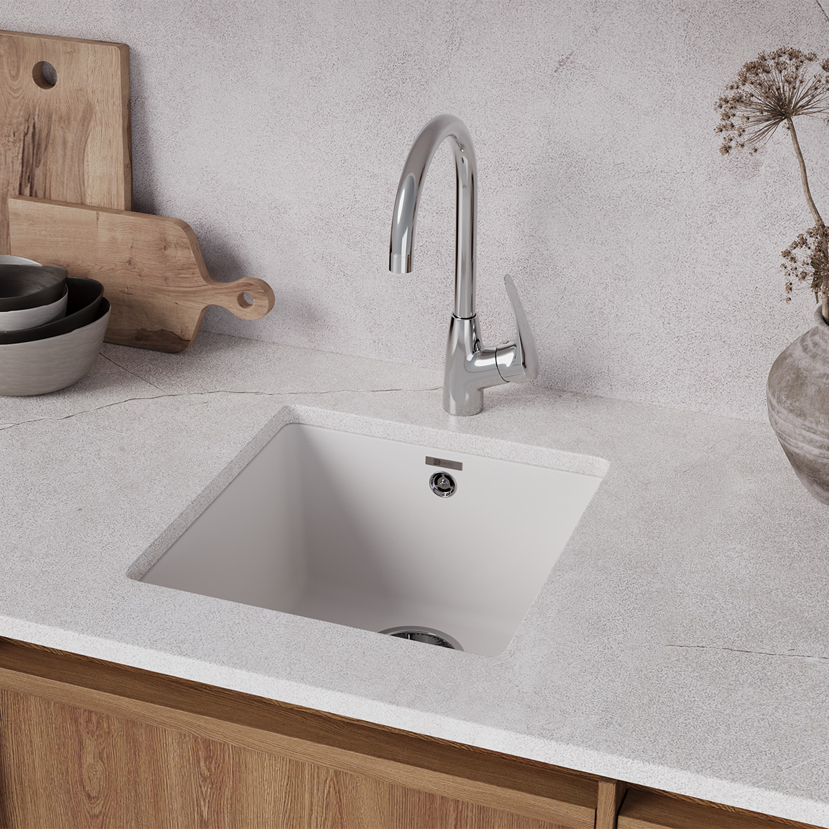 Мойка кухонная Lemark SINARA 400-U подстольного монтажа из кварцгранита, антрацит 