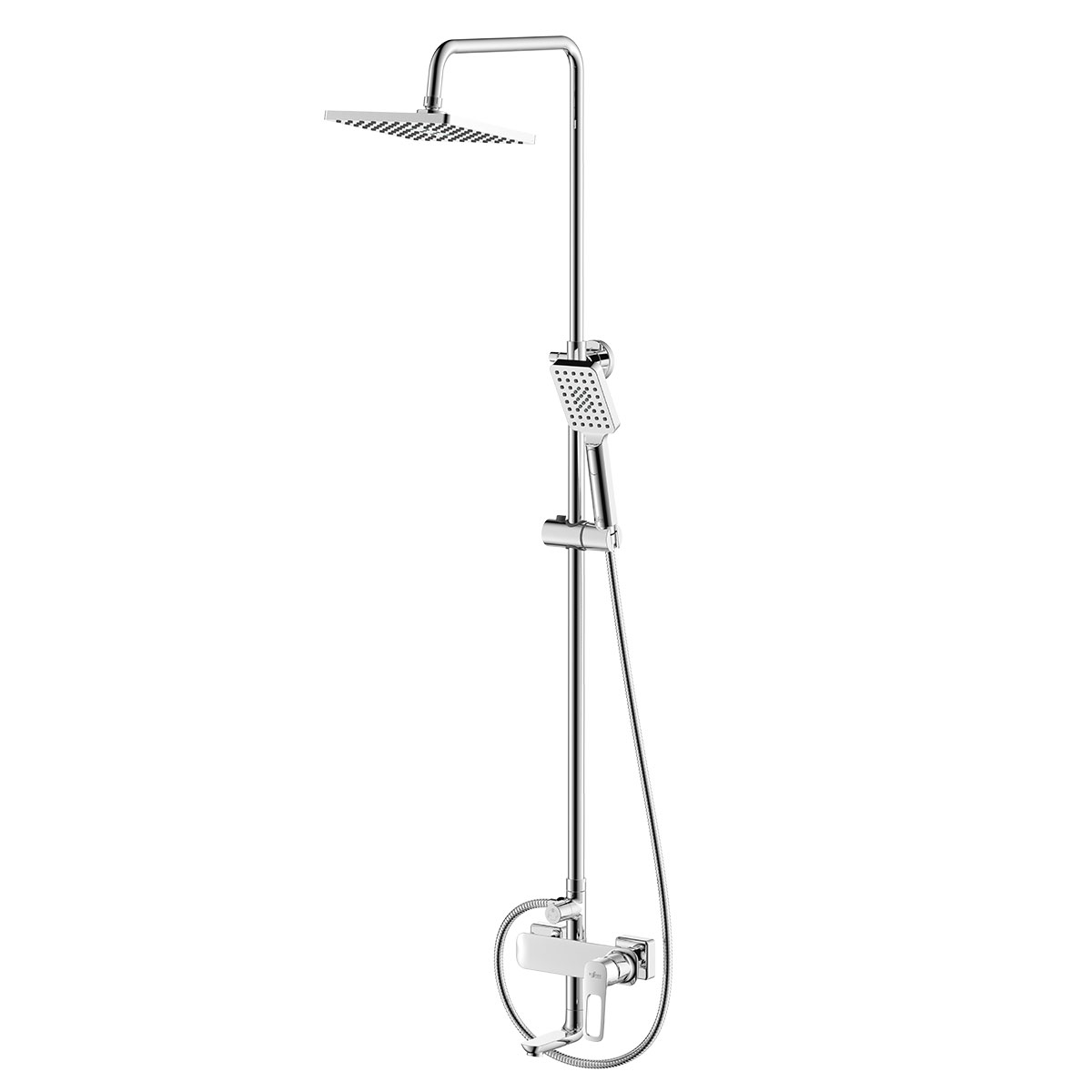 Смеситель Rossinka RS46-46 для душа с регулируемой высотой штанги и лейкой "Тропический дождь", хром