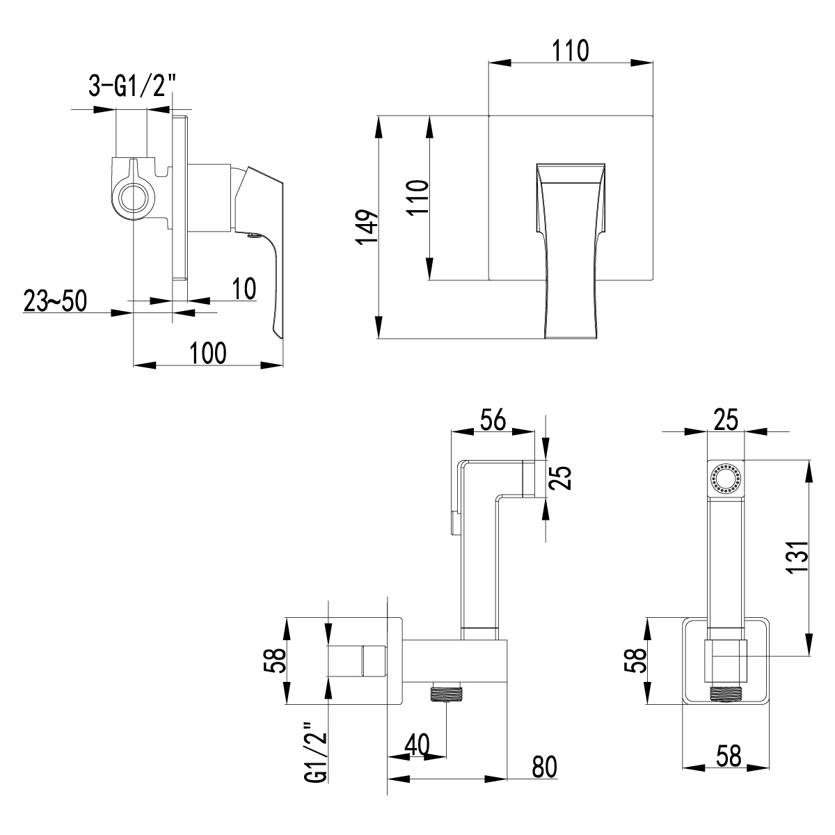 Смеситель Lemark Unit LM4519C с гигиеническим душем, встраиваемый, хром