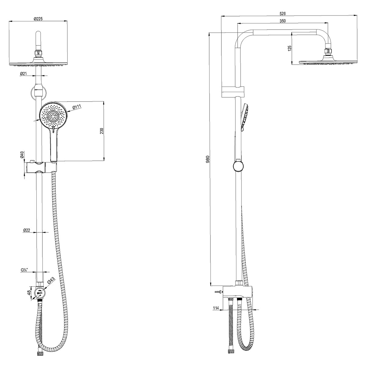 Душевой гарнитур Lemark LM8809BL без смесителя , верхняя лейка "Тропический дождь", Ø225мм, черный