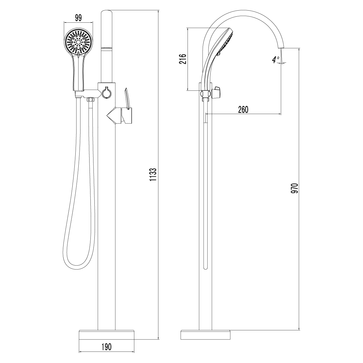 Смеситель Lemark Atlantiss LM3244C для ванны, напольный, хром