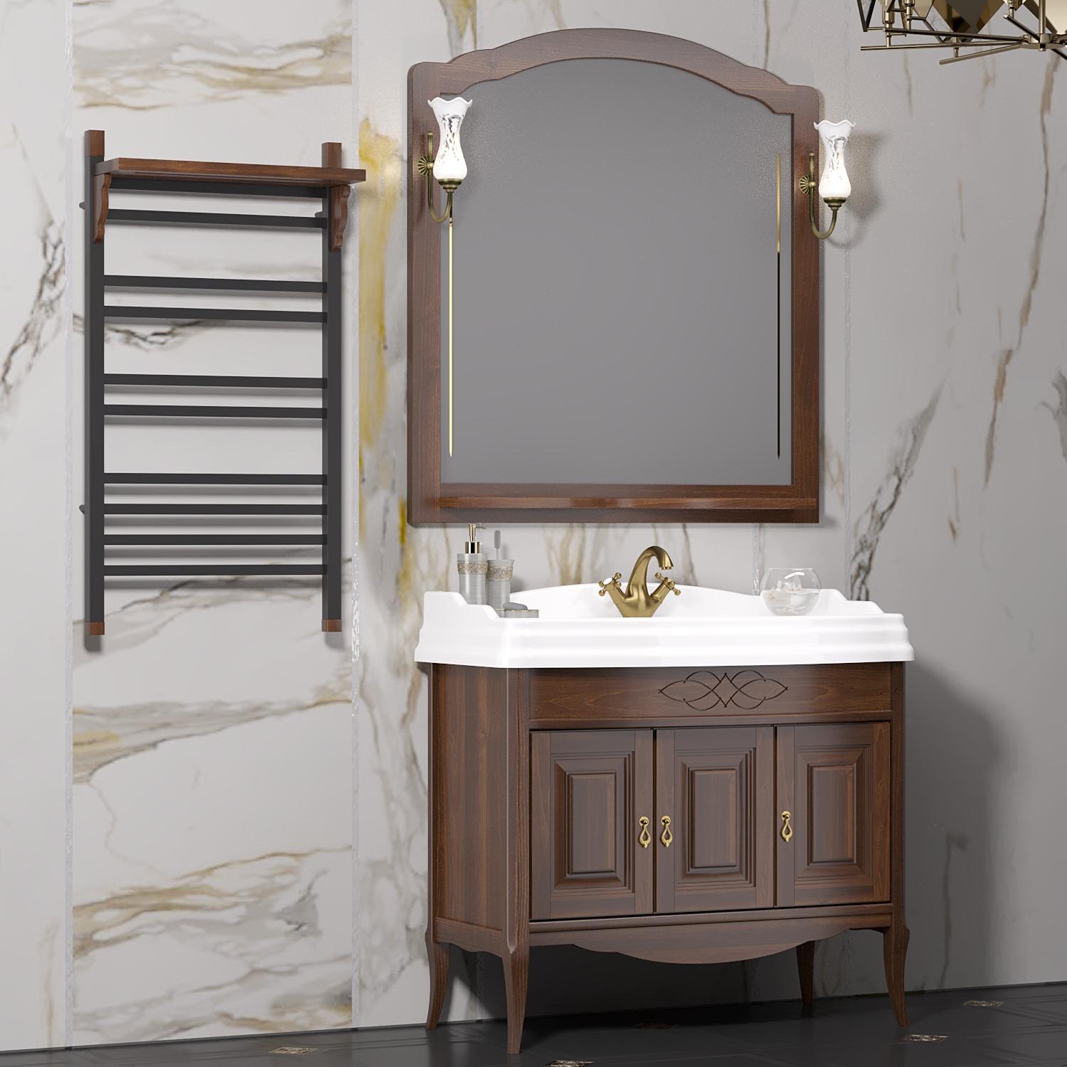 Полотенцесушитель электрический OPADIRIS Лоренцо OS41359BN с полкой, черный матовый/светлый орех