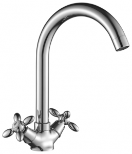 Смеситель DECOROOM DR53028 двуручный для кухни с высоким поворотным изливом, хром
